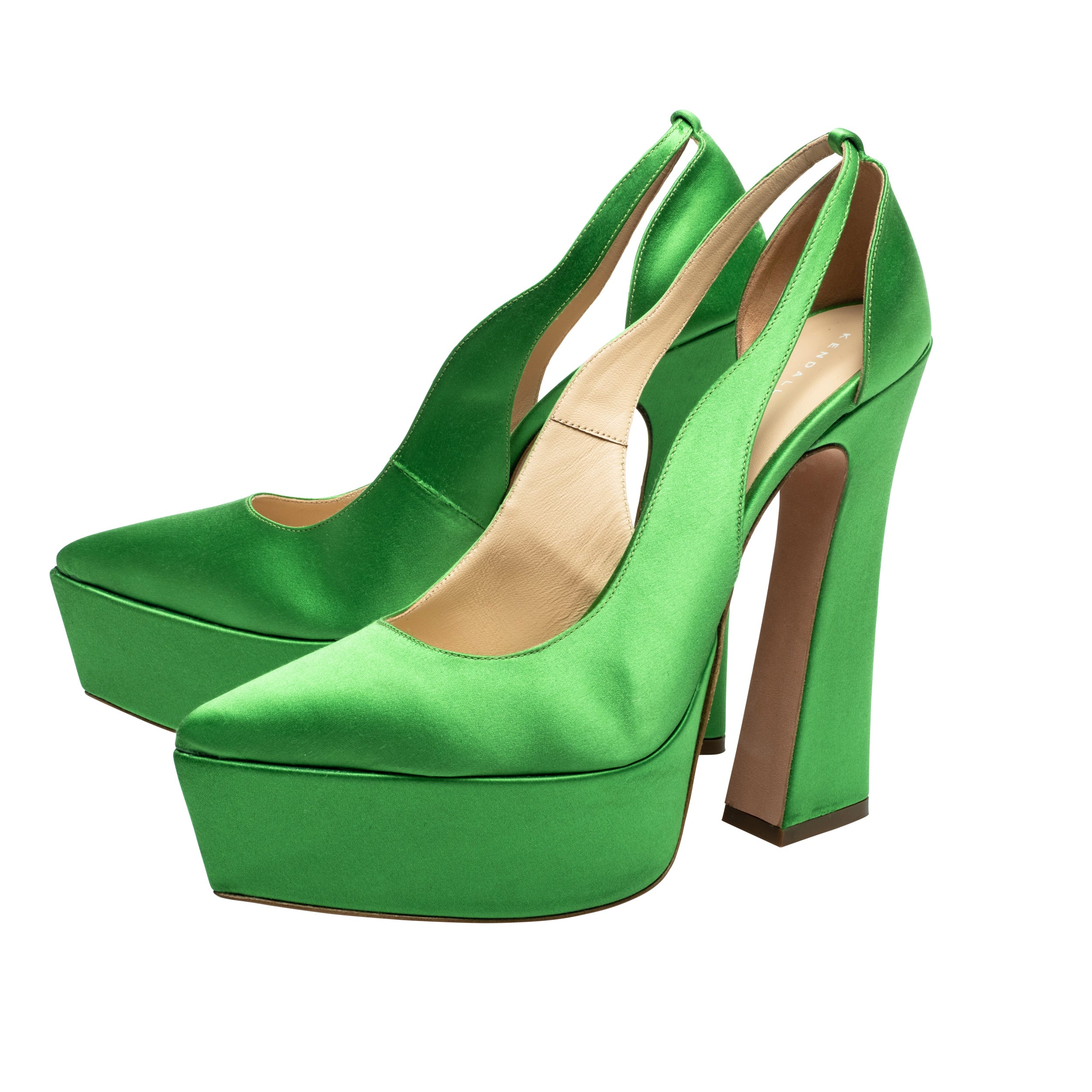 Satin dark green heels pointed pumps large size - Super X Studio